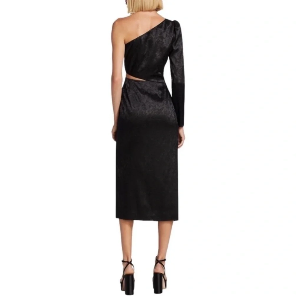 WAYF black floral pattern crystal bow satin midi dress size medium NWT chic 90s